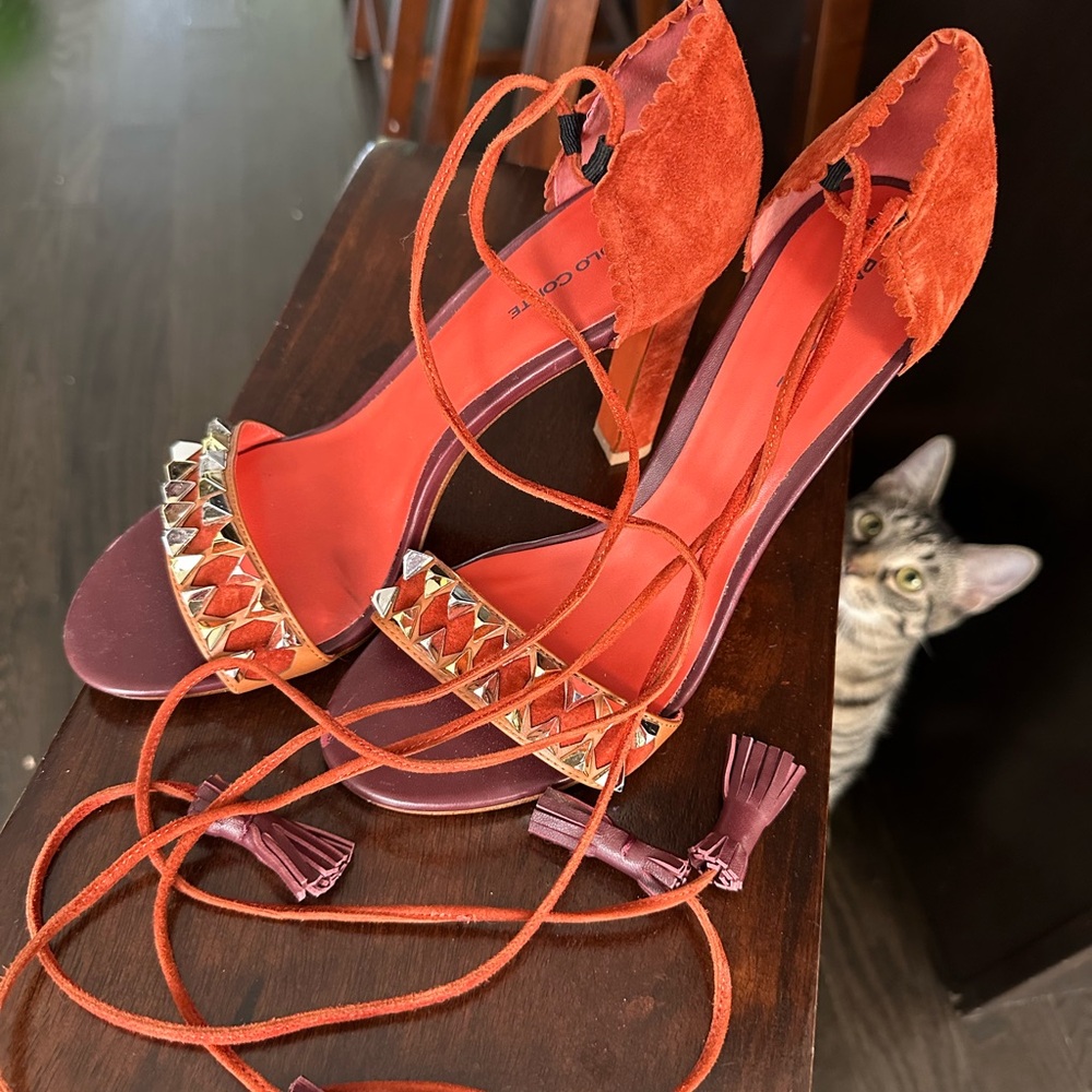 Paolo Conte leather terracotta Heels